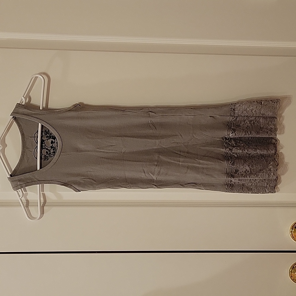 Like New Long Gray Ribbed Tank with Lace